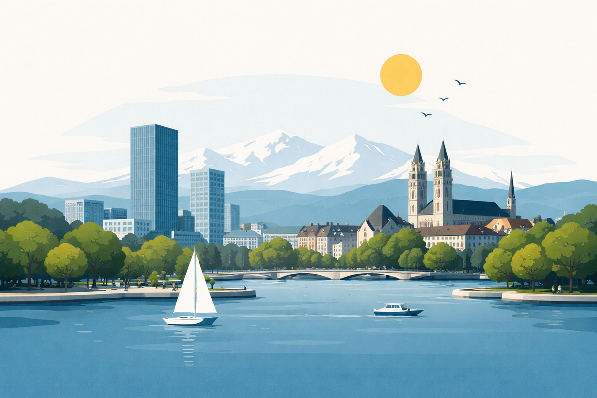 Kanton Zürich mit Bergen und Booten.