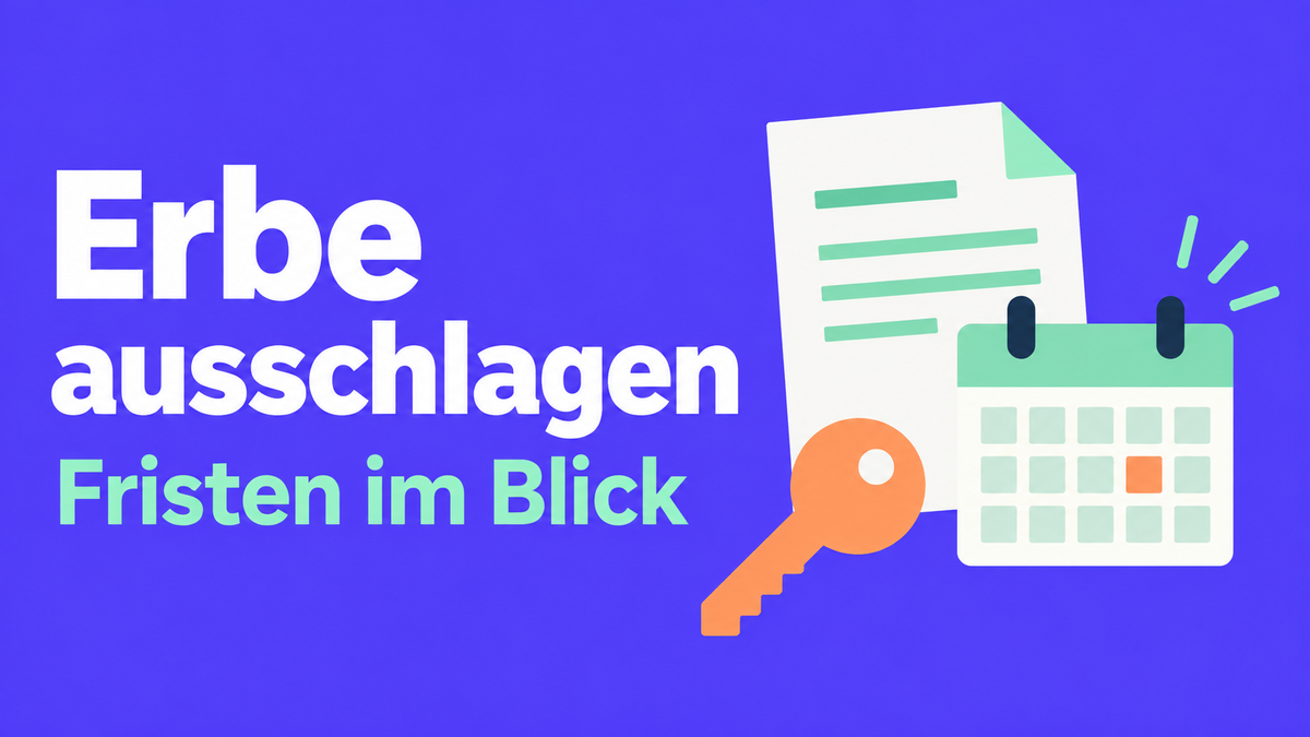 Flache Illustration von Nachlassdokument, Kalender und Schlüssel mit dem Titel Erbe ausschlagen.