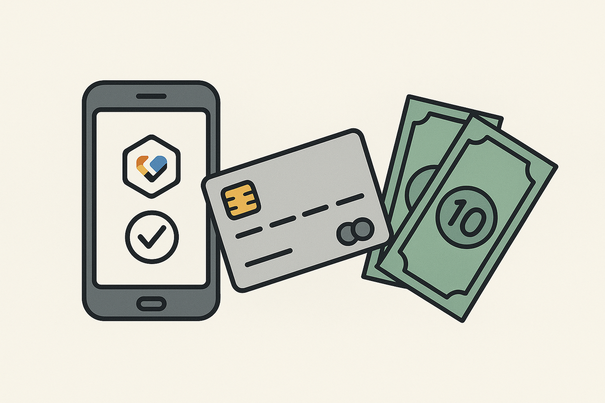 Mobile Zahlung, Kreditkarte und Bargeld