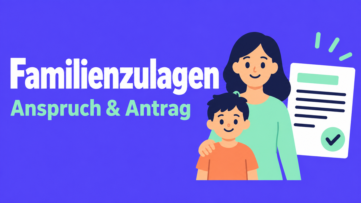 Flache 2D-Illustration einer Mutter mit Kind und Antragsformular für Familienzulagen.