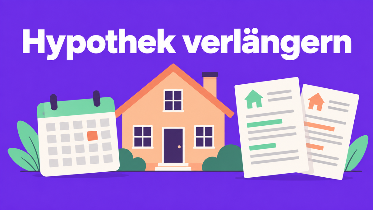 Flache 2D-Illustration eines Hauses mit Kalender und zwei Hypothekarofferten.