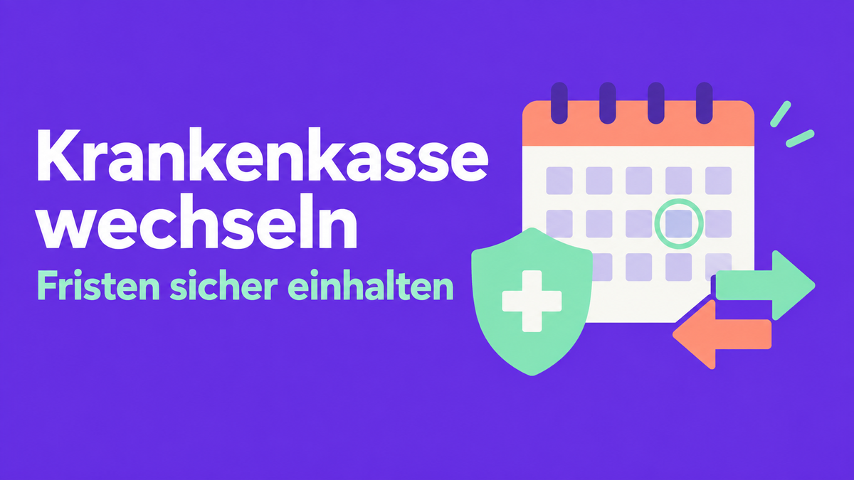 Flache 2D-Illustration mit Kalender, Schutzschild und Wechselpfeilen zur Krankenkasse.