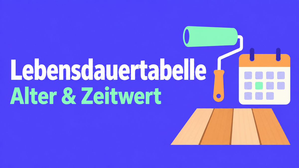 Flache Illustration mit Farbroller, Kalender und Bodenbelag zur Lebensdauertabelle.