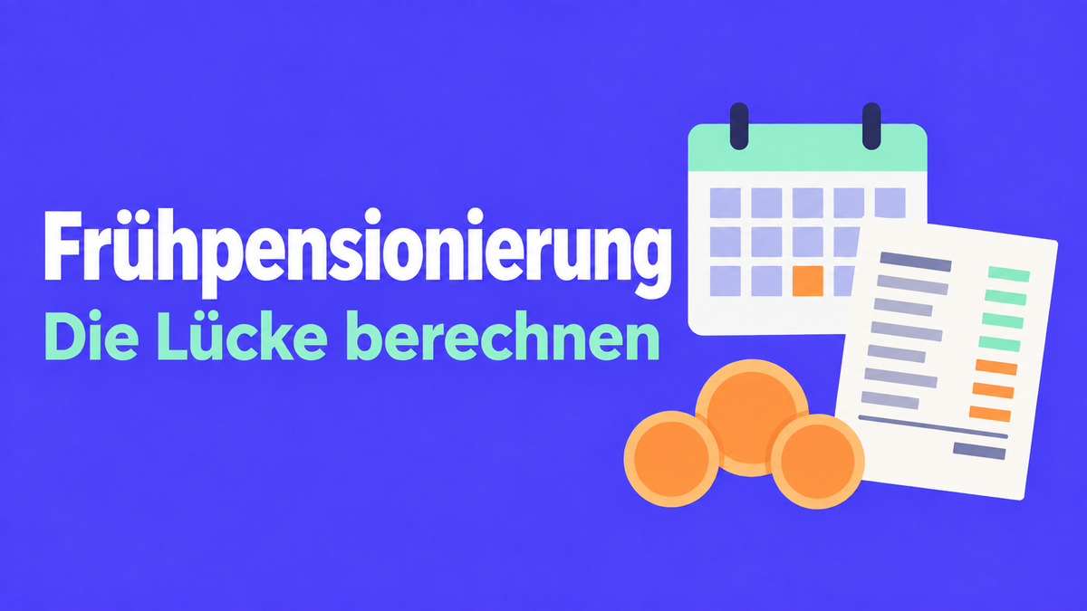 Flache 2D-Illustration mit Kalender, Budgetblatt und Münzen zur Planung einer Frühpensionierung.