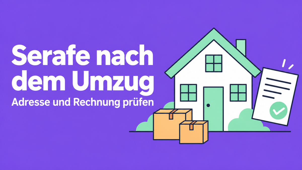 Flache 2D-Illustration mit Haus, Umzugskartons und Rechnung zum Serafe-Umzug.