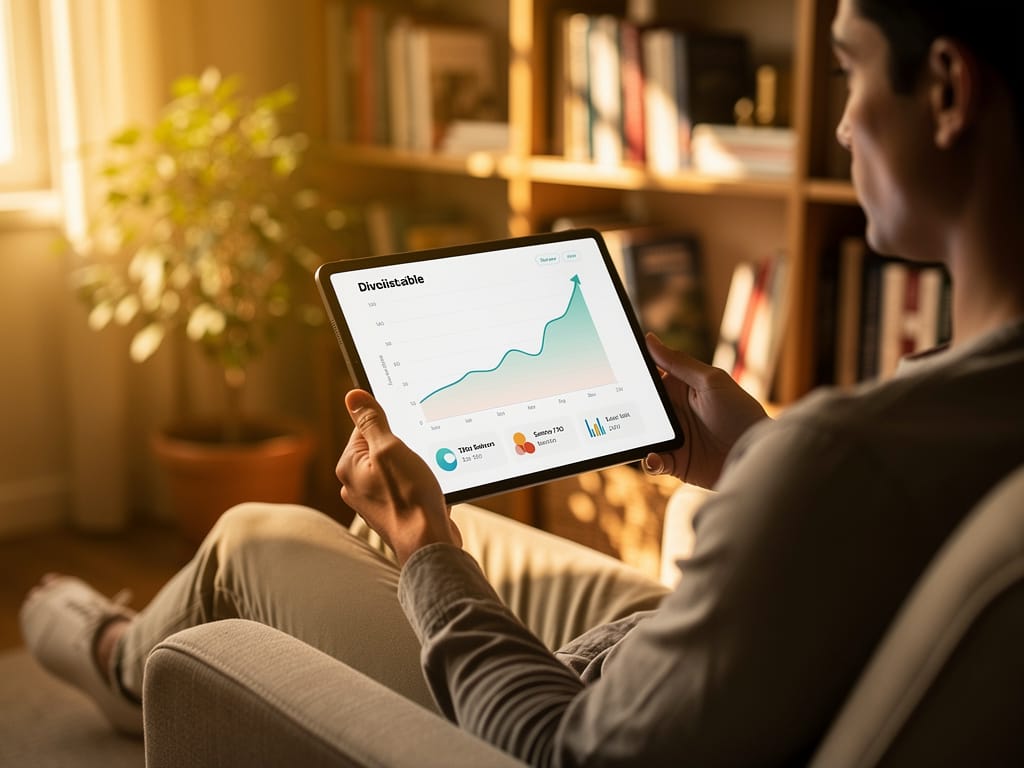 A person calmly reviewing their investment portfolio on a tablet