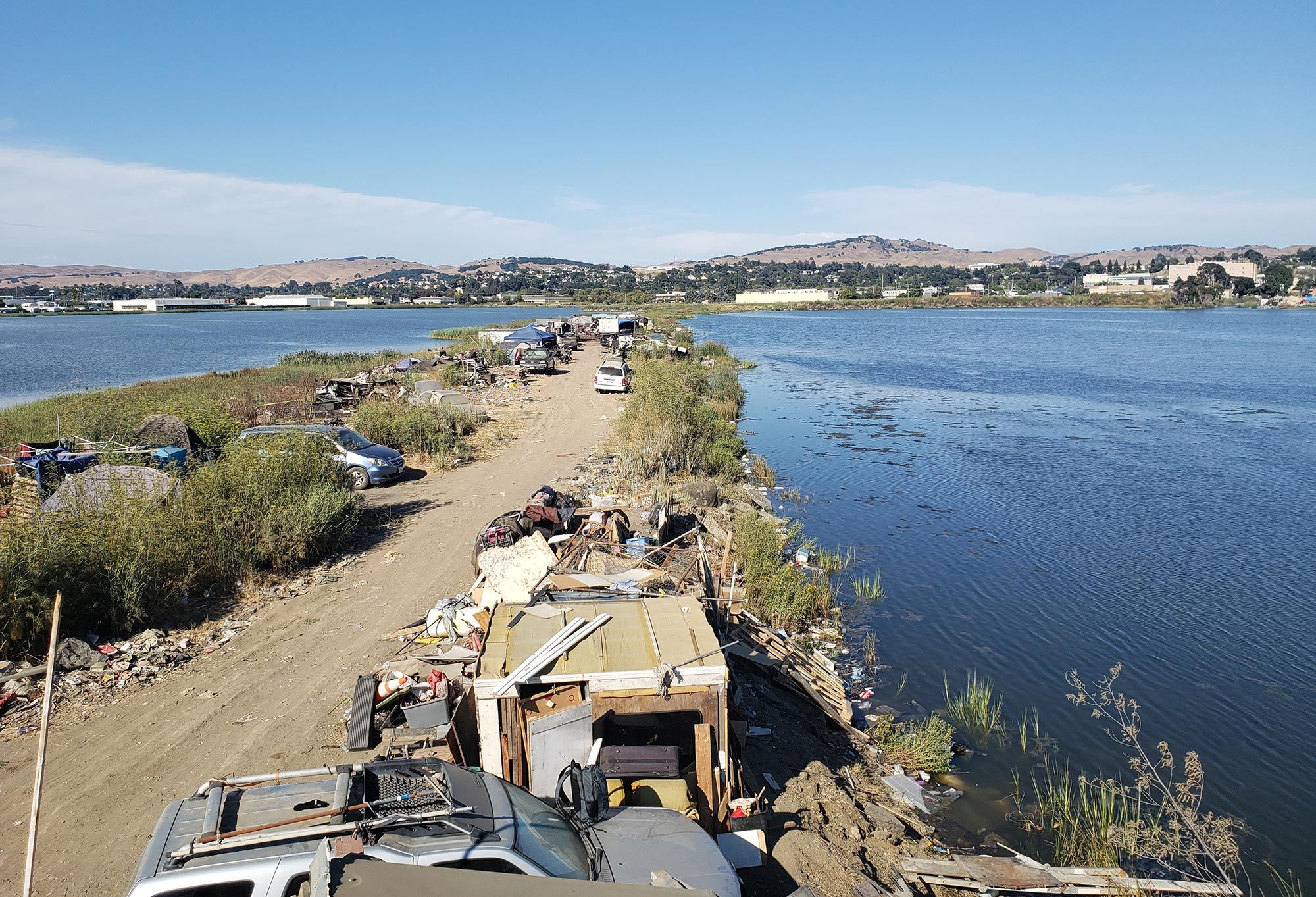 A spit of land in White Slough where the city of Vallejo is seeking to remove homeless encampments