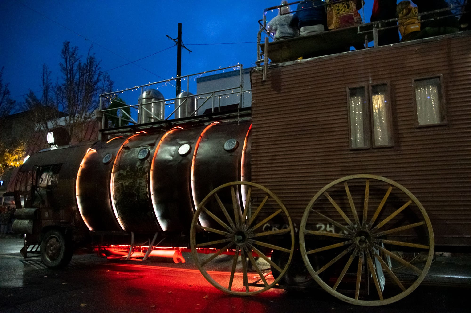 A train engine float from Vallejo's annual Mad Hatter parade.