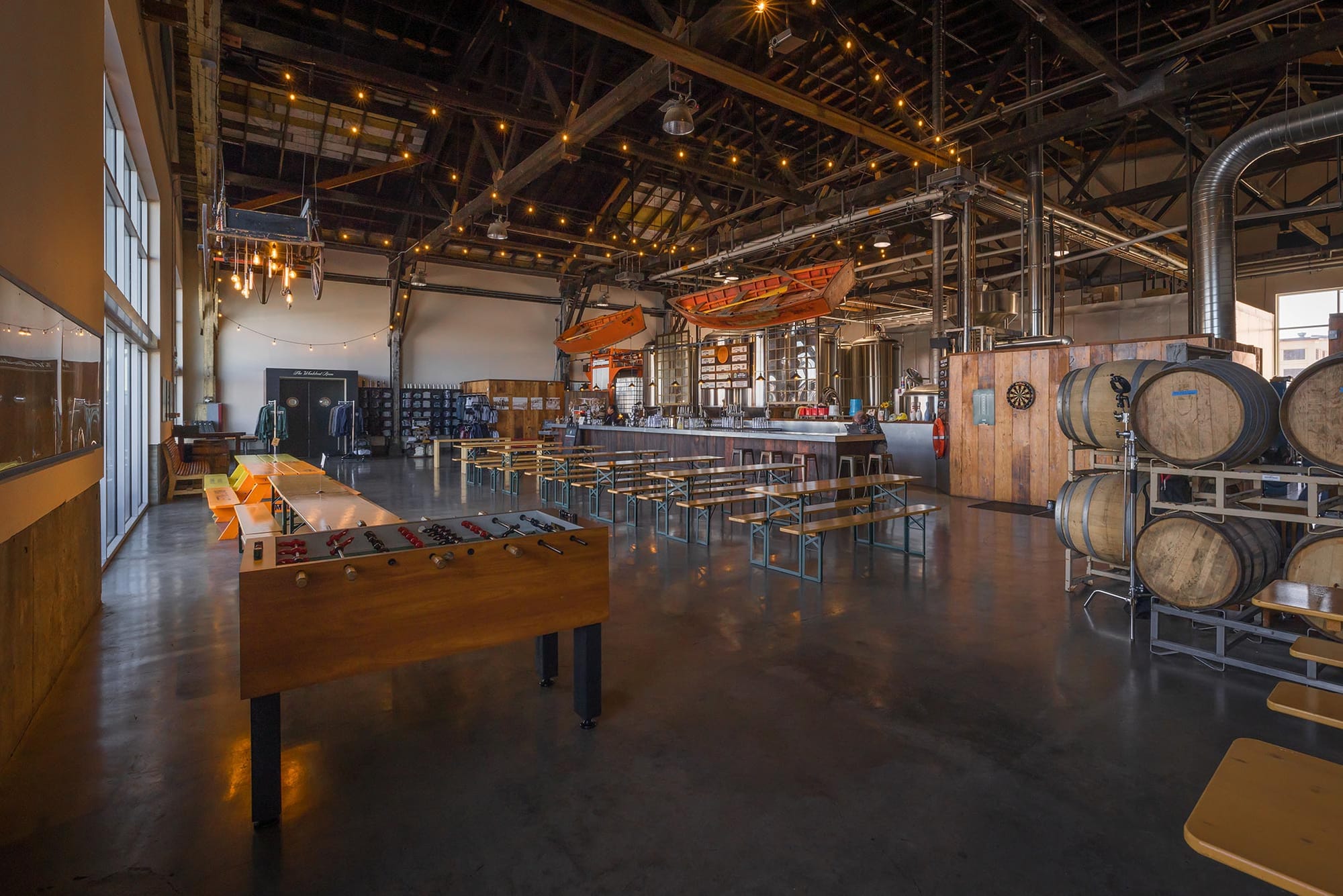 The tap room in Mare Island Brewing Company's coal shed brewery. 