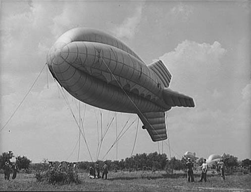 Marine Corps barrage balloons on Parris Island, South Carolina.