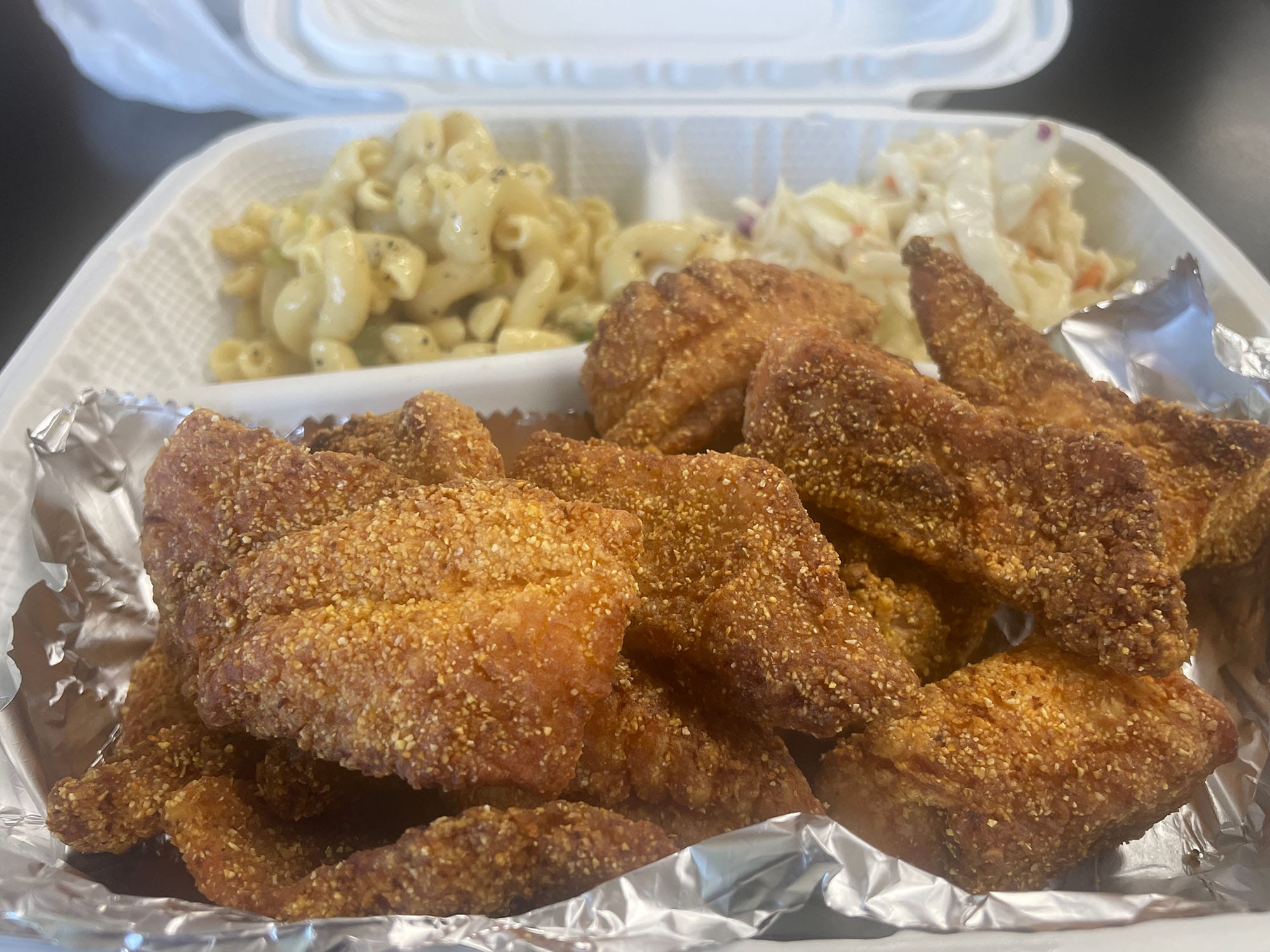Fried catfish and macaroni at CJ's.