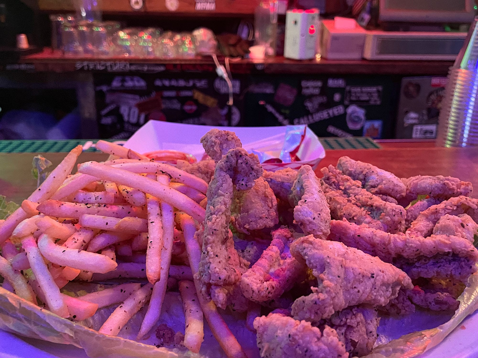 A plate of fired catfish and fries at Chris's Club. 