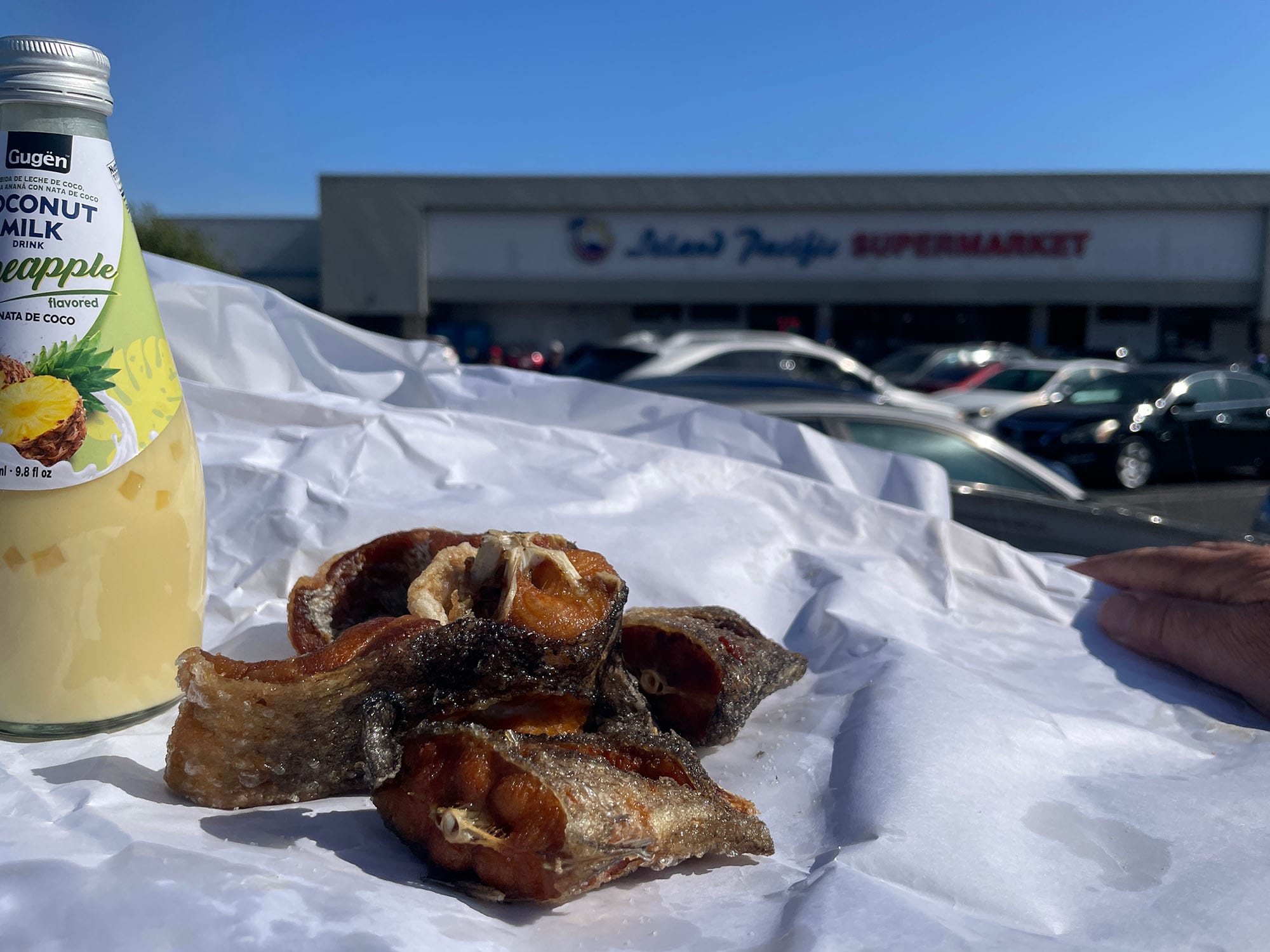 Fried catfish in the Island Pacific Grocery parking lot. 
