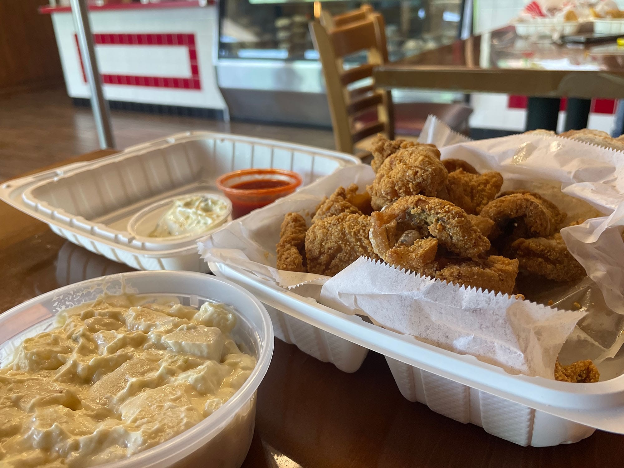 Fried catfish and potato salad at JJ's Fish & Chicken.
