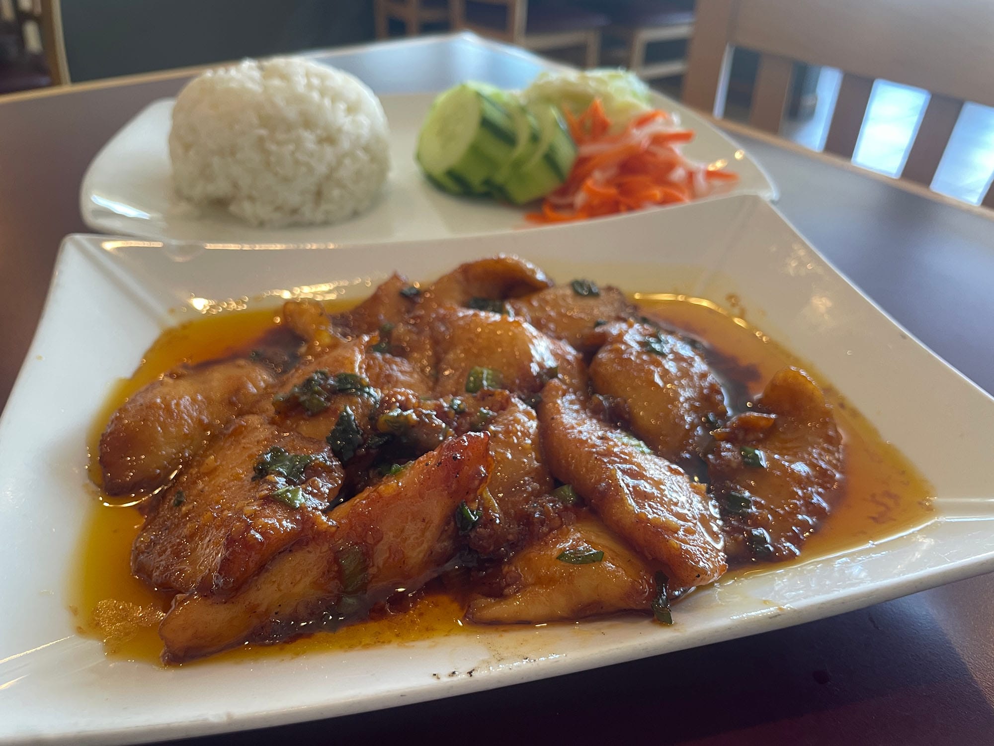 A plate of catfish at LV Vietnamese Pho and Sandwiches. 