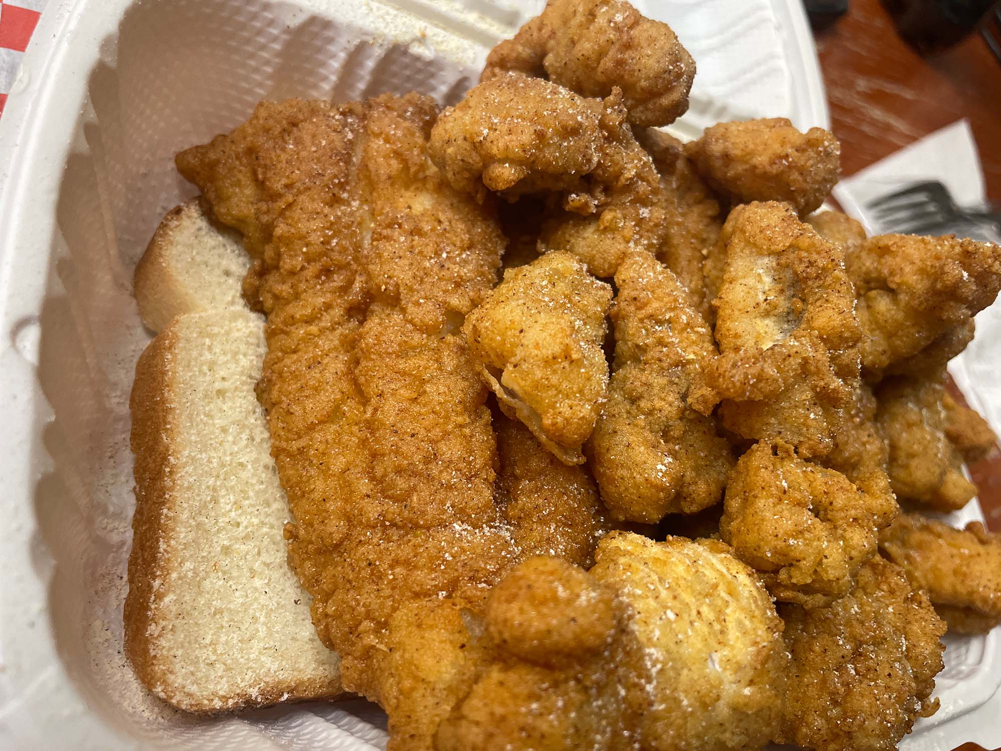 Fried catfish at Sharkey's Chicken & Fish. 