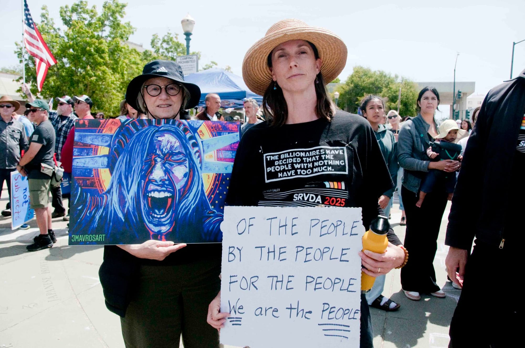 Protestors at the "No Kings Day" rally in Vallejo on Saturday. 