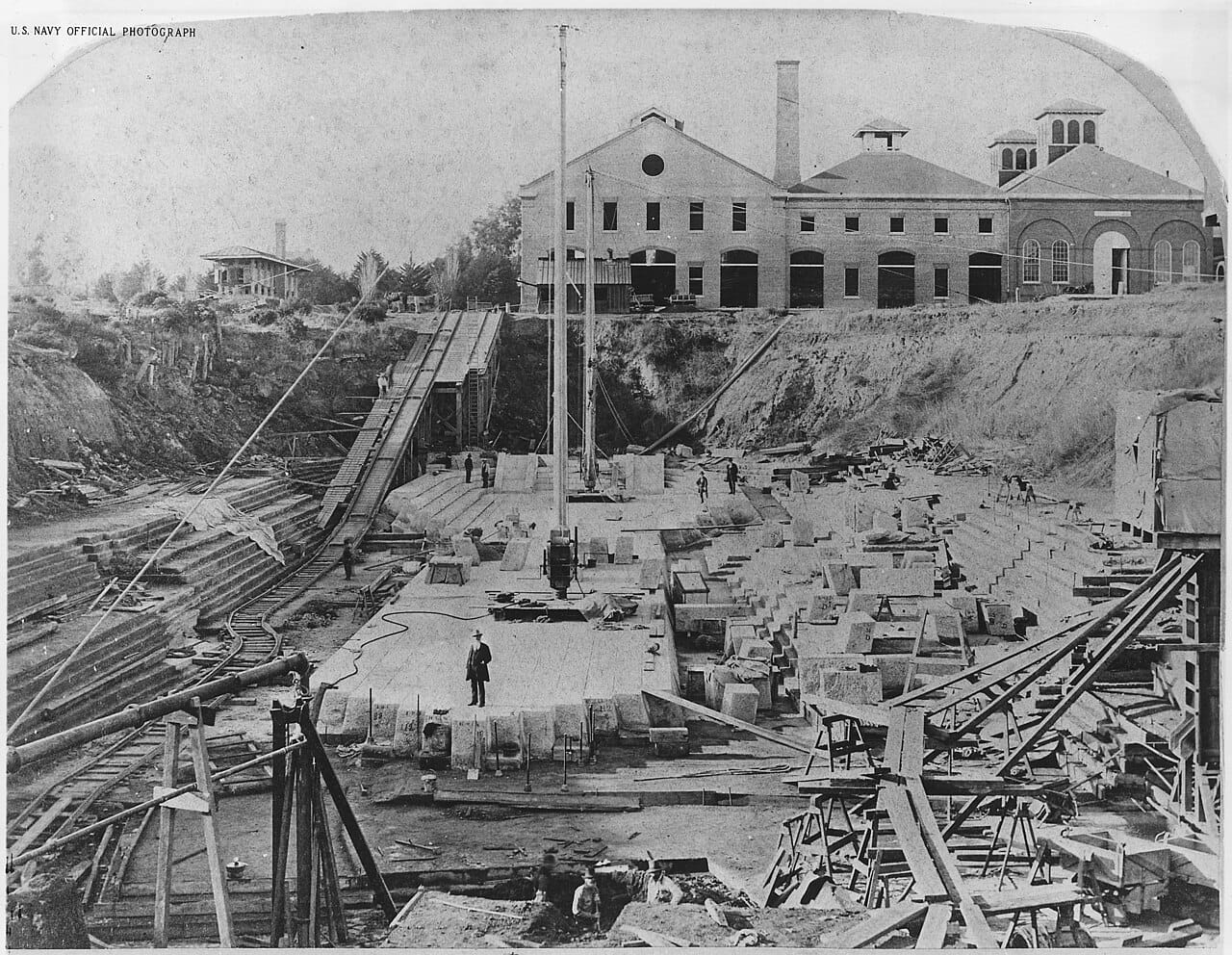 The Mare Island Naval Shipyard Dry Dock #1 under construction in 1878. 