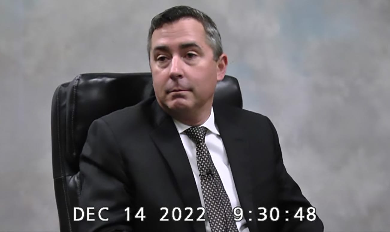 Former Vallejo police Capt. John Whitney testifies during a deposition for his wrongful termination lawsuit in 2022.