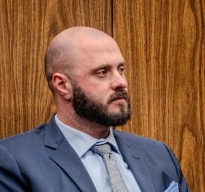 Vallejo police Corporal Colin Eaton appears in court last year. 