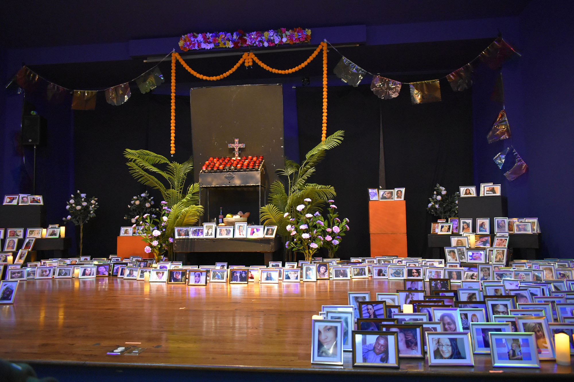 The ofrenda on the stage at the Vallejo Naval Museum for the vigil. 