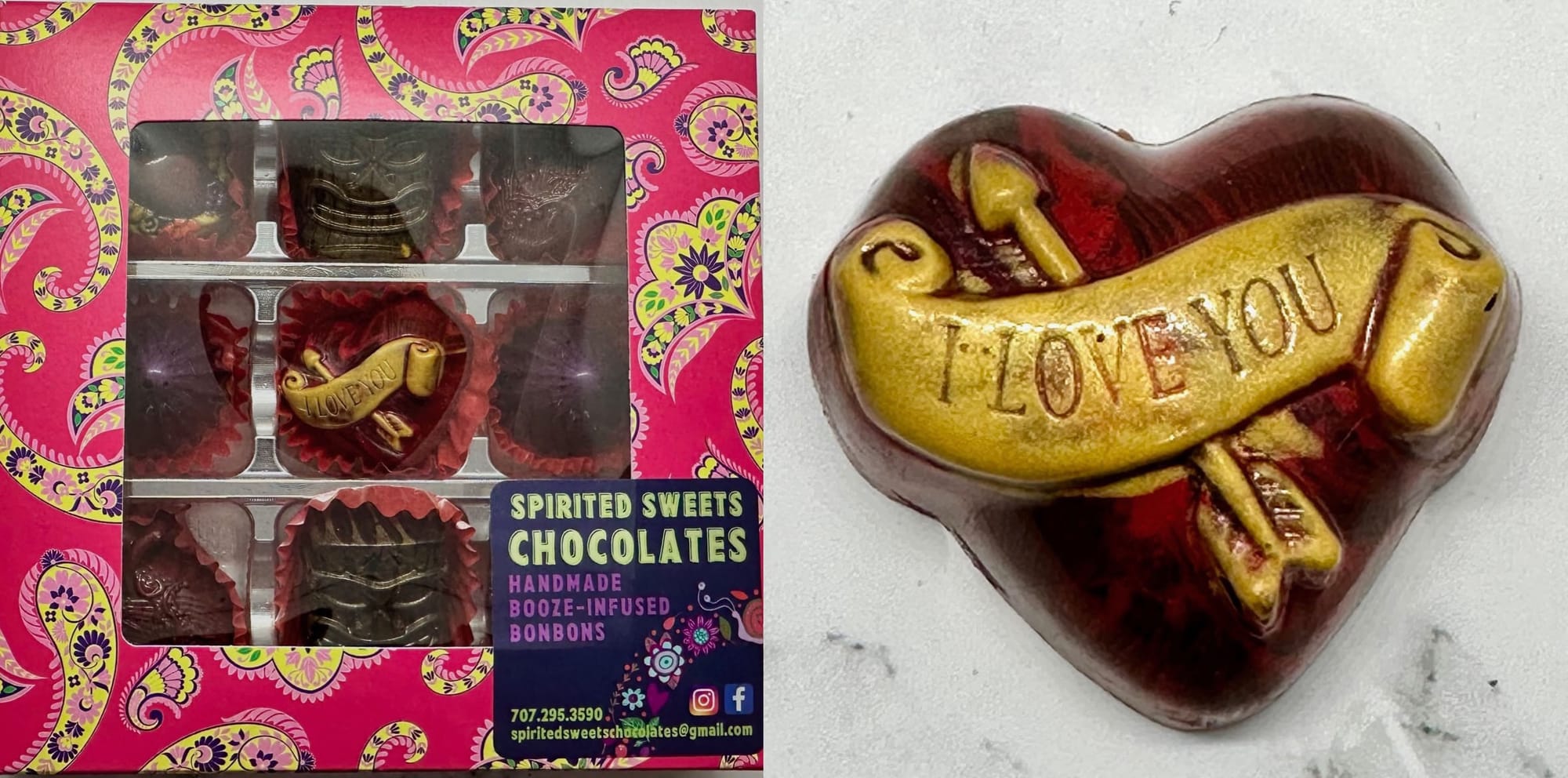 Last year’s Valentine’s Day box of Spirited Sweets Chocolates bonbons.