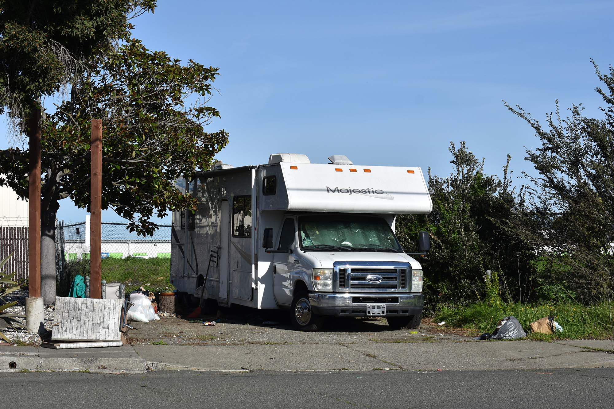An RV parked by the street in Vallejo. 