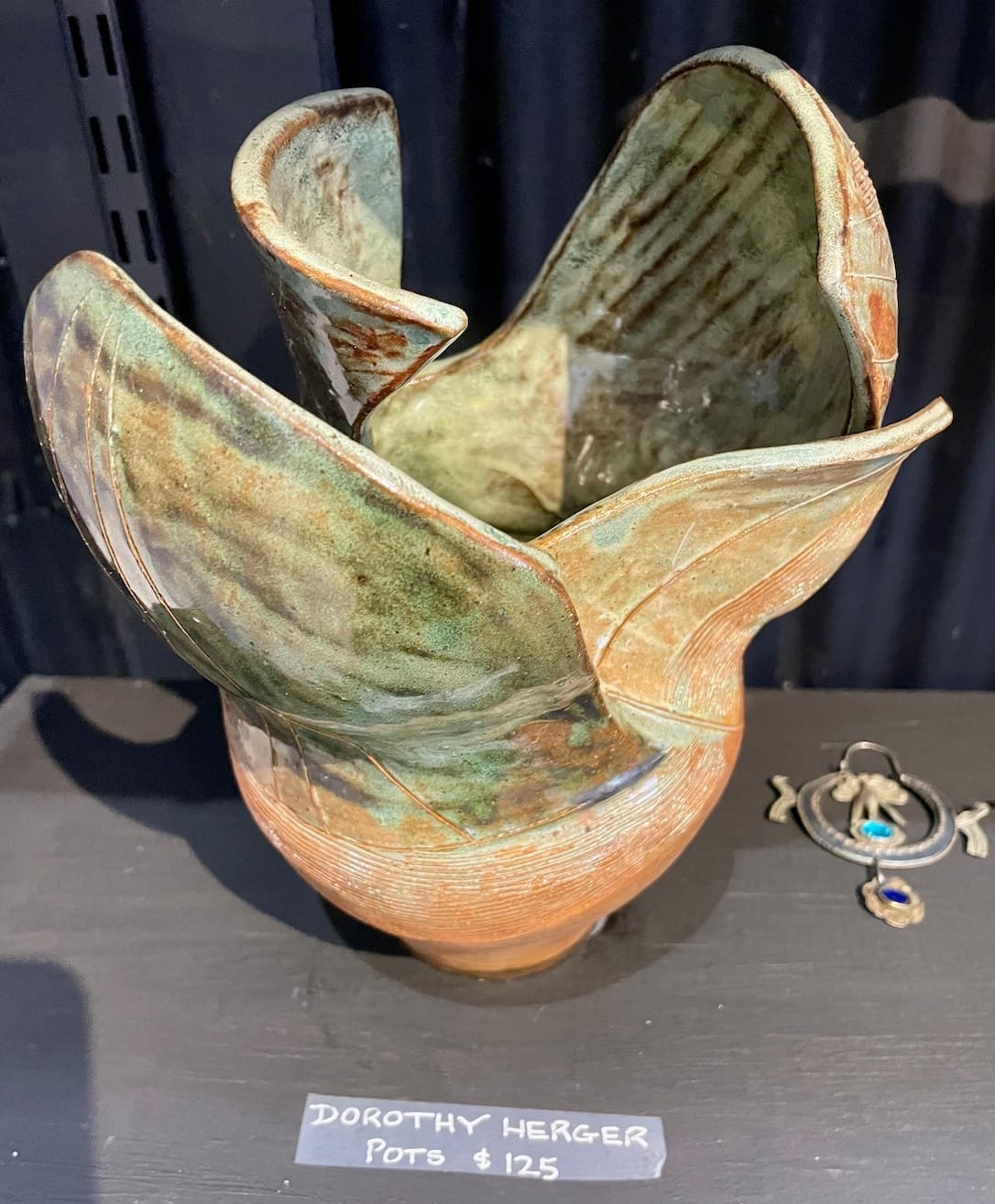 One of Dorothy Herger’s pottery pieces, in the shape of a whimsical bird.