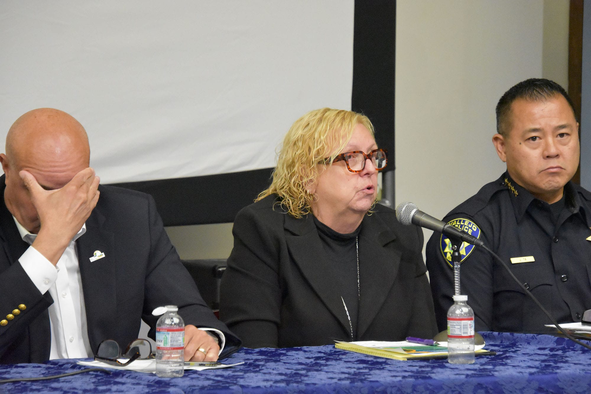 City Attorney Veronica Nebb speaks during at town hall meeting Wednesday,