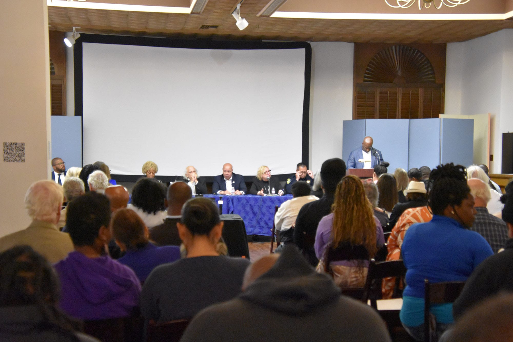About 50 people attended the town hall meeting with city officials on Wednesday.
