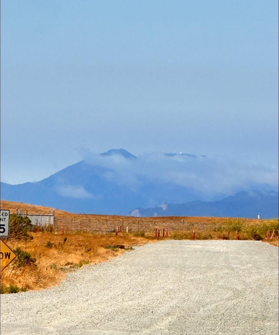 The gravel road leading to the San Pablo Bay Trail.