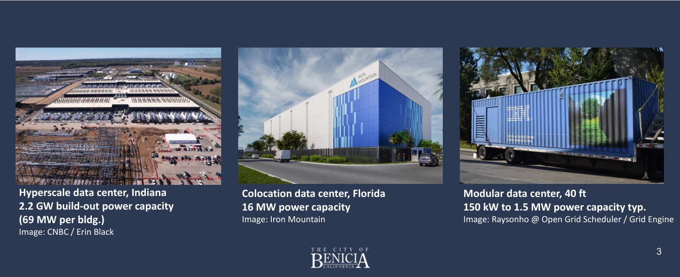 Benicia presented several examples of data center scale. 