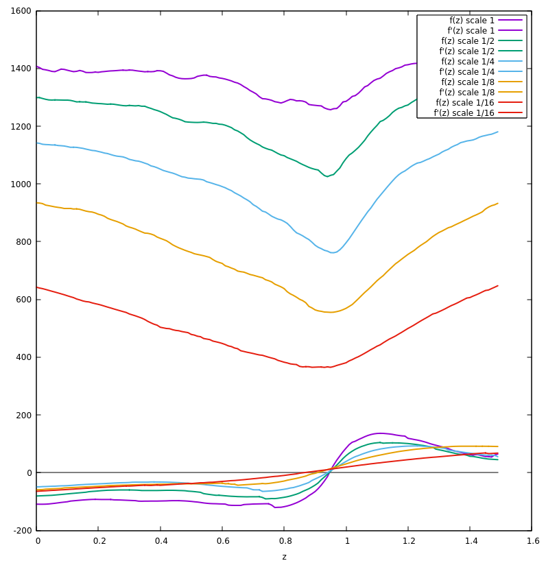 Objective function and gradient at various image scales