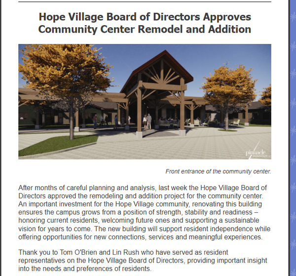 Hope Village independent living adds bistro, exercise machines, and more