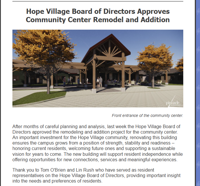 Hope Village independent living adds bistro, exercise machines, and more