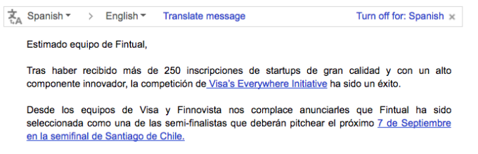 El mail cuando visa selecciona a fintual