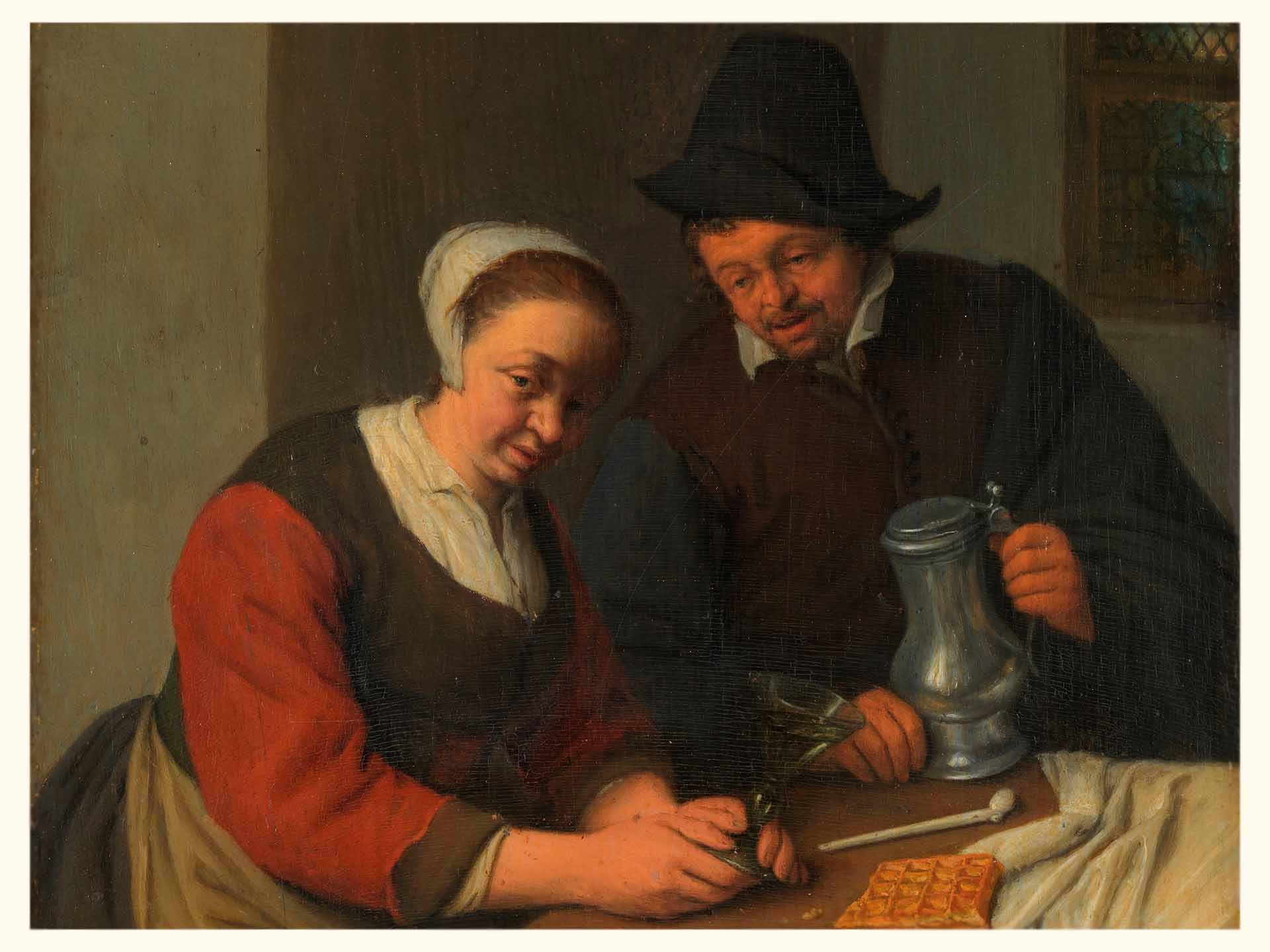 Extracto de "A Confidential Chat" Adriaen van Ostade, 1672