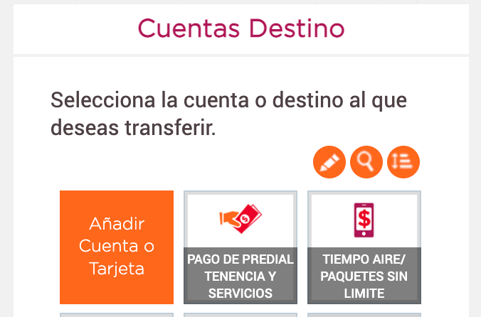 Agregar cuenta destino