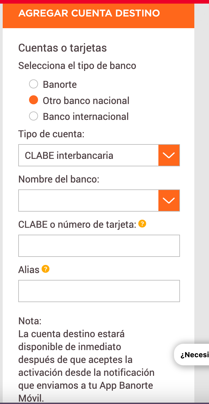 Agregar datos de la cuenta