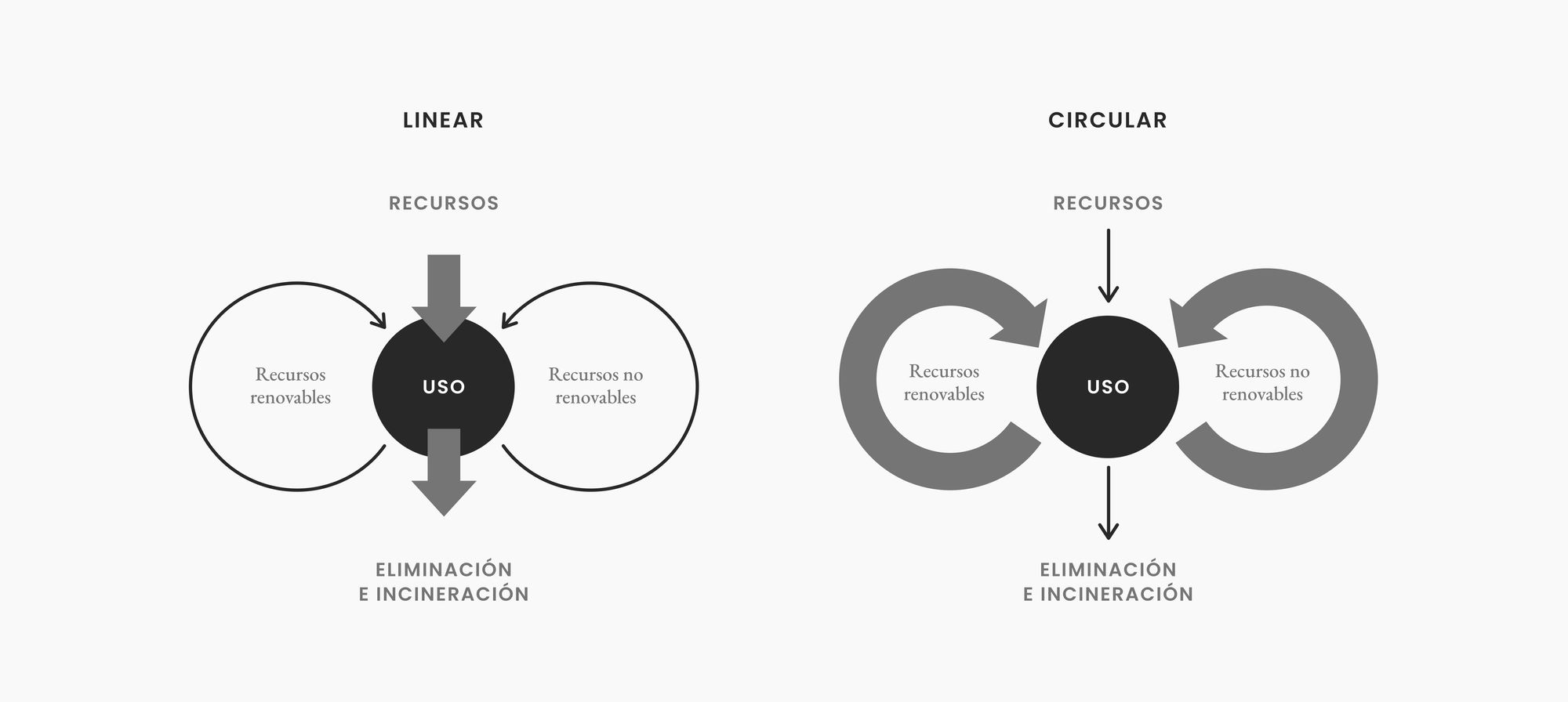 Uso de recursos en la economía circular y lineal