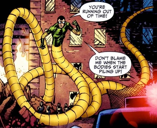 A man consisting of a green torso, below which is a yellow segmented worm body, warns, "You're running out of time! Don't blame me when the bodies start piling up!"