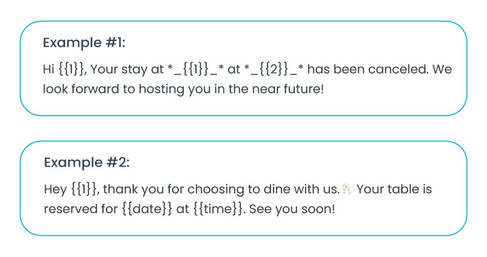Reservation update - WhatsApp message template example