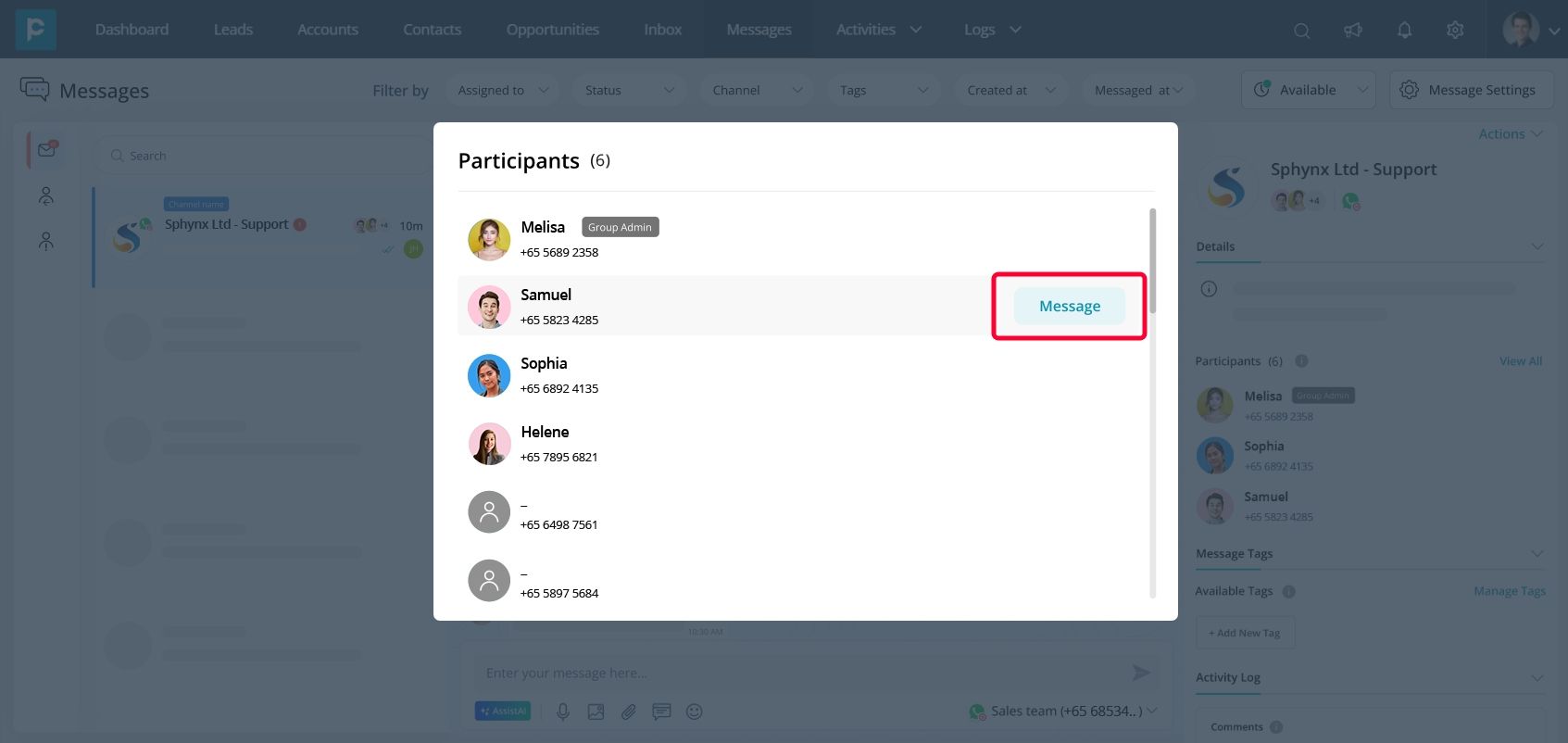 Send message to individual participant