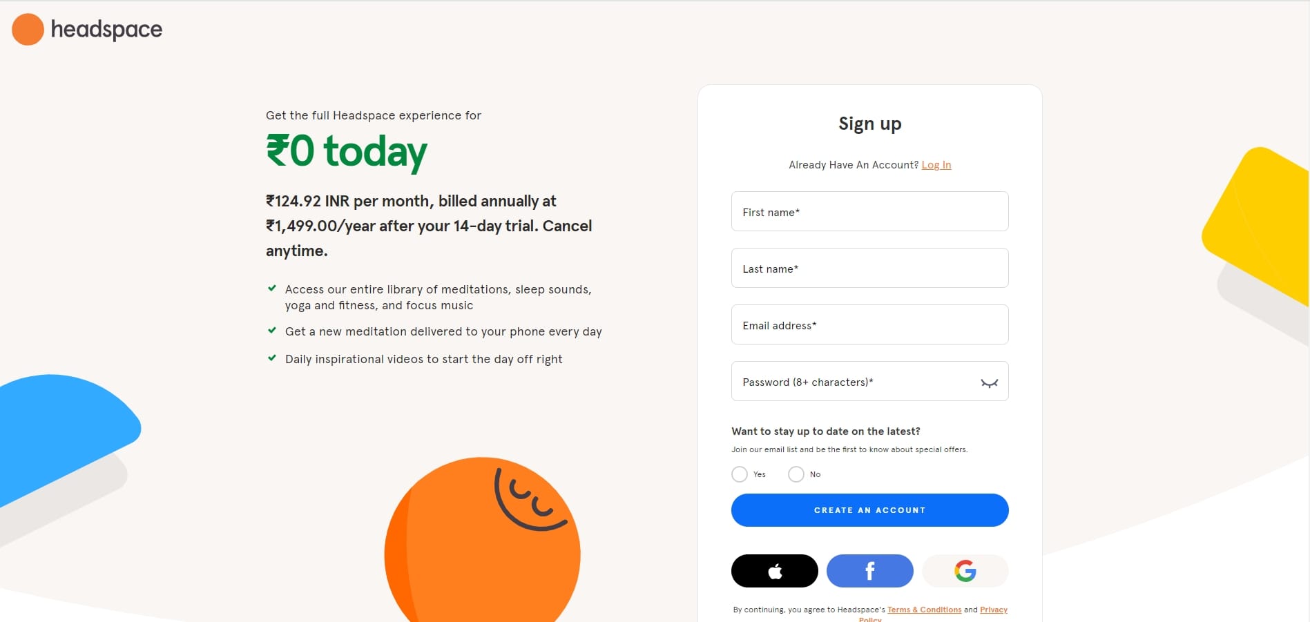 CTA button on Login page