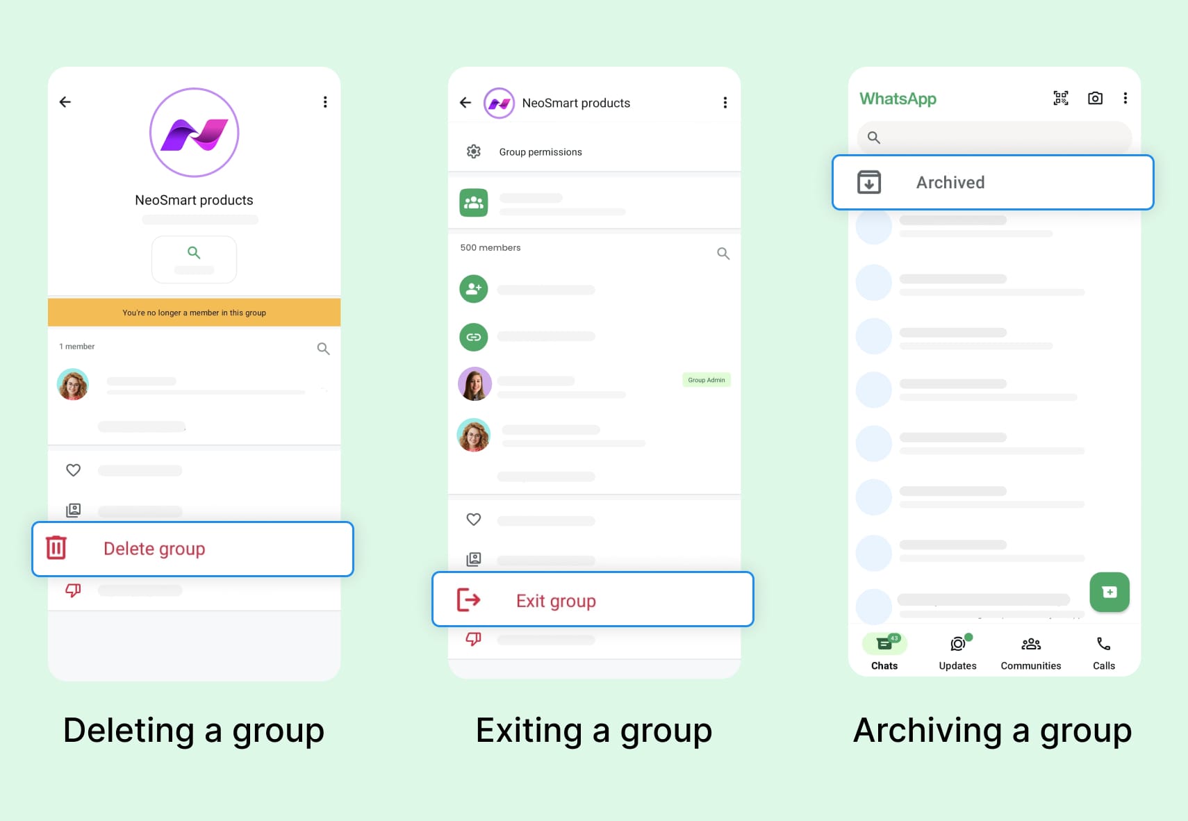 Deleting vs. exiting vs. archiving a WhatsApp group