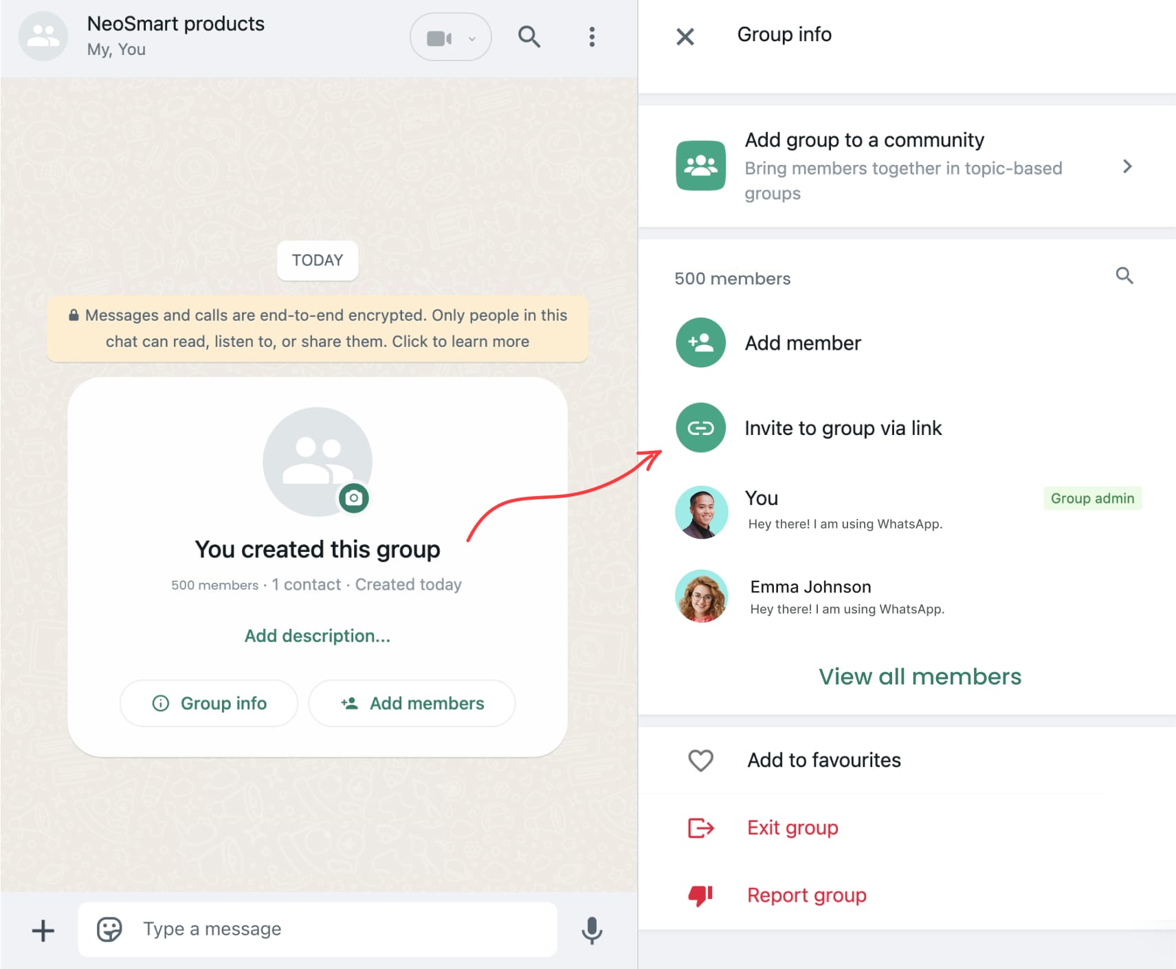 Steps to create a WhatsApp group link on WhatsApp web/desktop