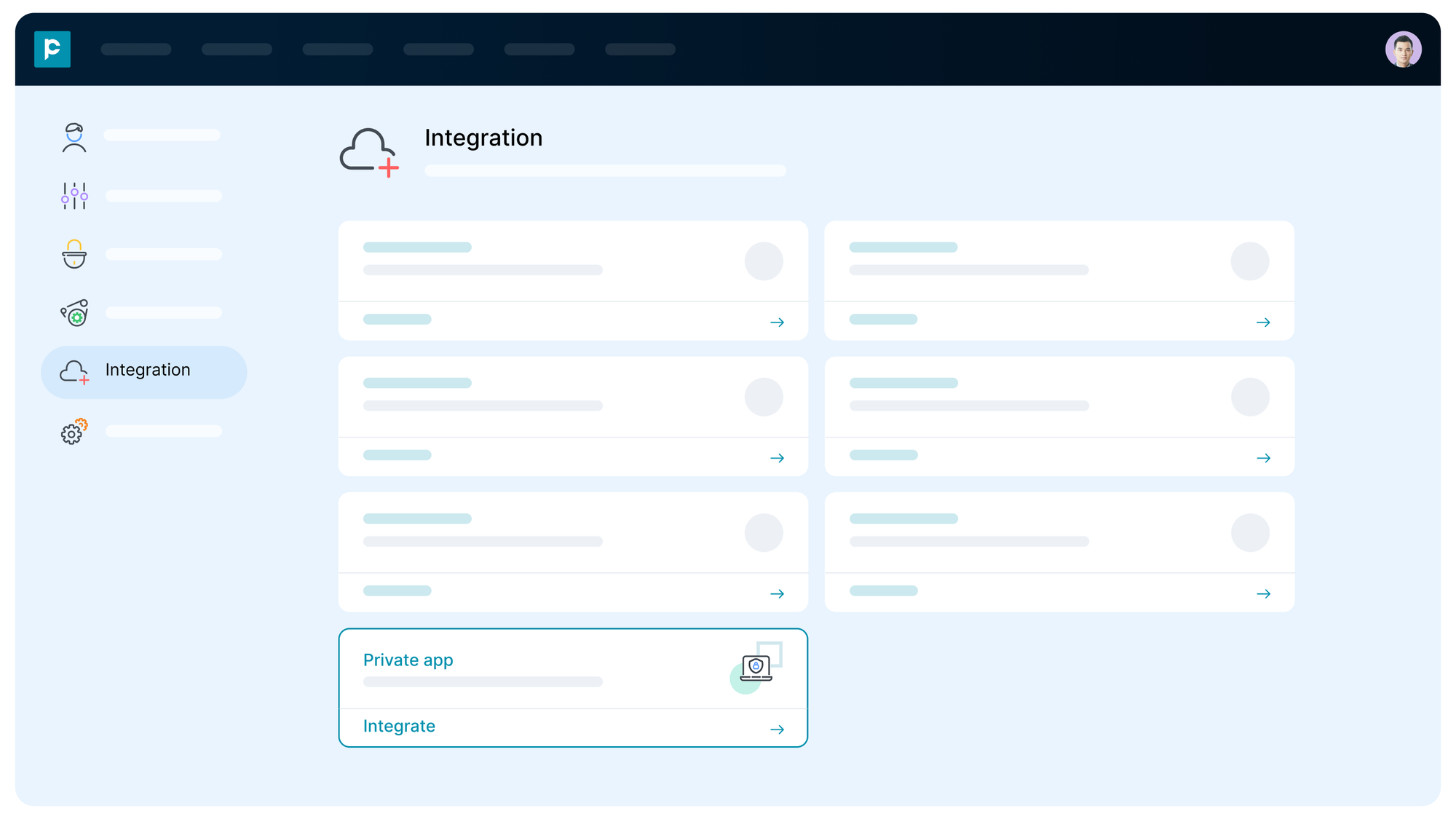 Integration tab in Pepper Cloud showing available apps and private app option