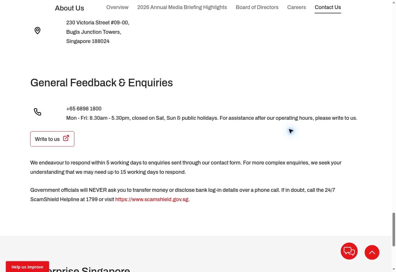 Contact Enterprise Singapore if you need help