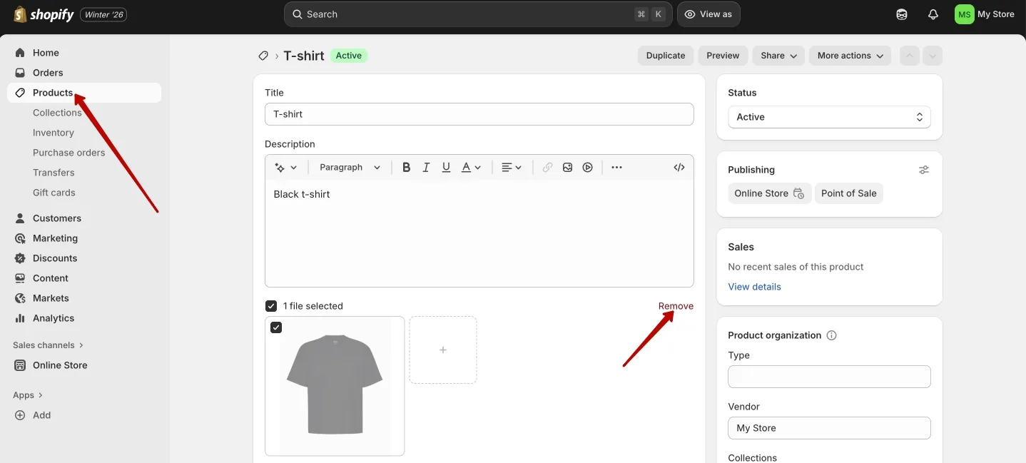 removing from the products section