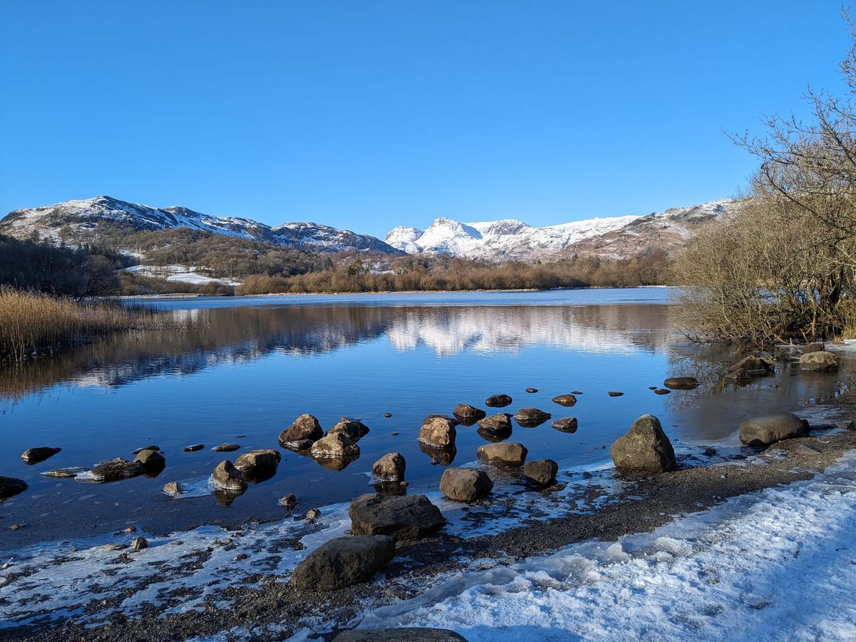Picture of Harrison Stickle from Loughrigg Tarn in the English Lake District